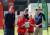 The Sports Day Coordinator, Head of College and Primary School Principal with the winning House Captains holding the Sports Day Shield