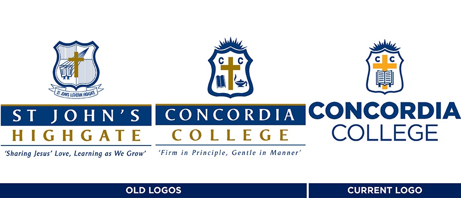 Graphic showing old and new Concordia College logos