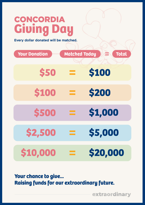 Concordia Giving Day - Every dollar donated will be matched.